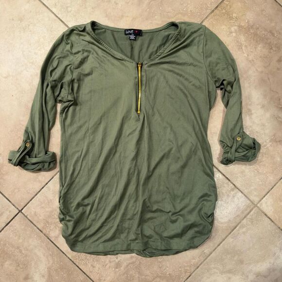 Tops - LOVE Olive Green Long Sleeve Zip-Front Top – Women’s 2X